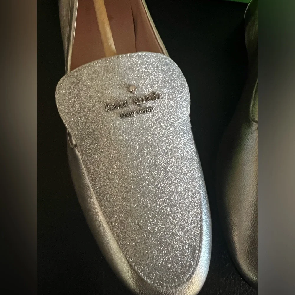 Kate Spade Silver Women's Loafers with glitter detailing